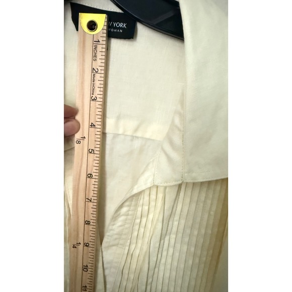 Jones NY Linen Button Down Pleated Front Jacket Pastel Yellow Soft Girl Size 18 - Picture 9 of 12